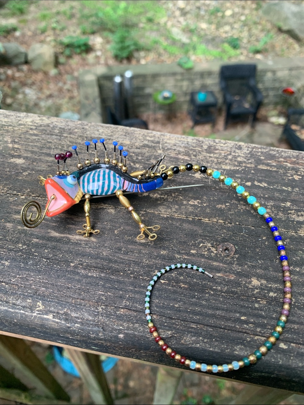 Cynthia Chuang Colorful Beaded Chameleon Lizard Pin/Brooch - Blue/Turquoise